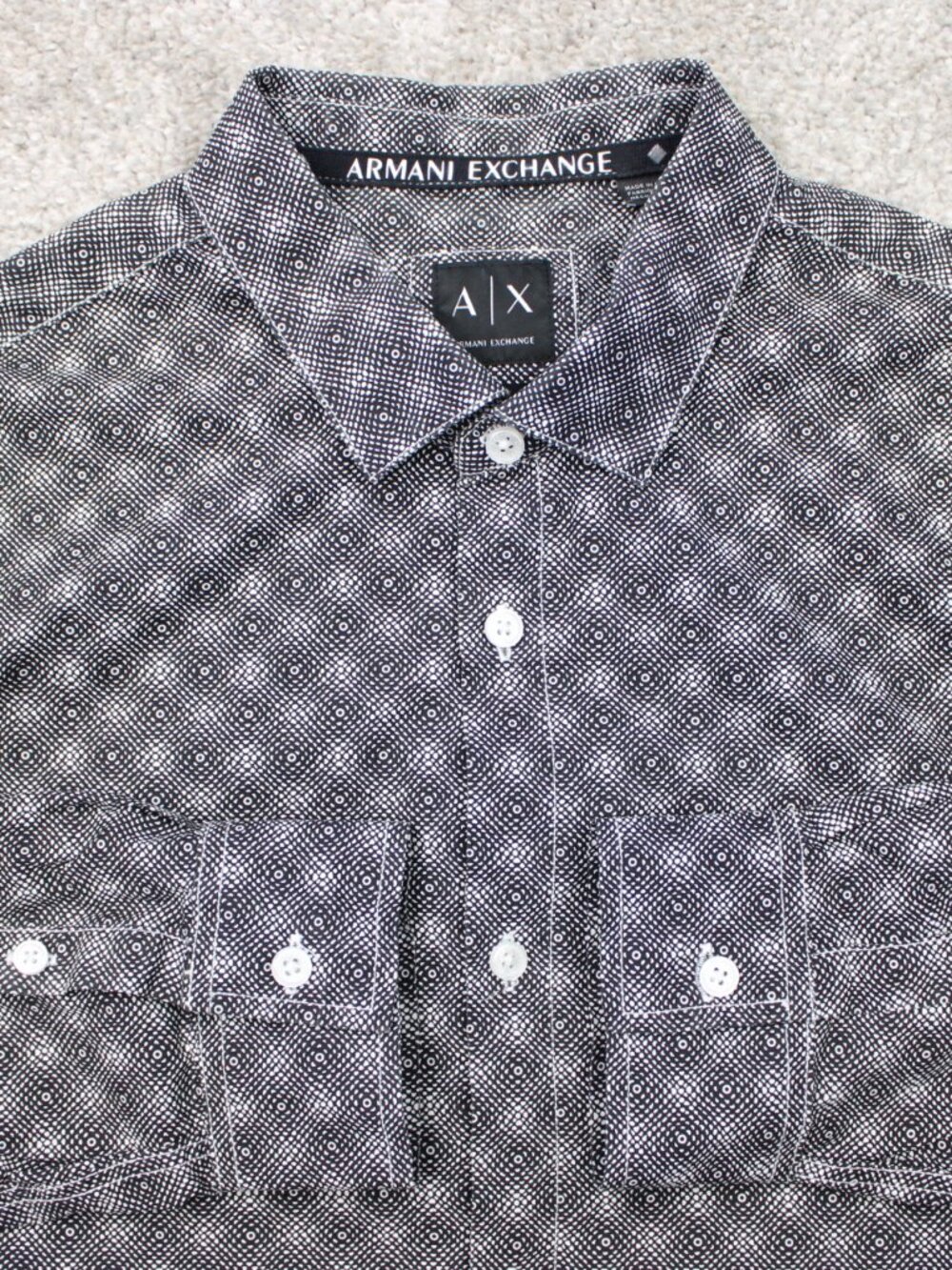 A/X Armani Exchange Shirt Mens Medium Gray Geometric Slim Cotton Long Sleeve